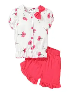 M'andy Girls Printed Pure Cotton Top with Shorts