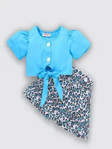 M'andy Girls Printed Pure Cotton Top With Skirt