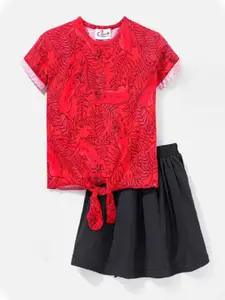 M'andy Girls Printed Pure Cotton Top with Skirt