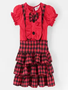 M'andy Girls Checked Pure Cotton Top with Skirt