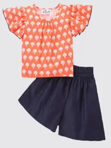 M'andy Girls Printed Pure Cotton Top with Shorts