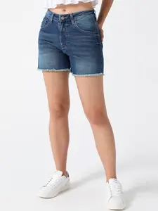 Pepe Jeans Women Washed High-Rise Denim Shorts