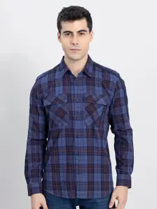 Snitch Classic Blue Slim Fit Tartan Checked Cotton Casual Shirt