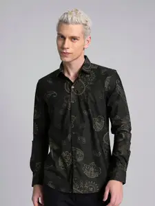 Snitch Green Classic Floral Printed Slim Fit Cotton Casual Shirt