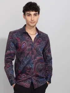 Snitch Black Classic Slim Fit Ethnic Printed Cotton Casual Shirt