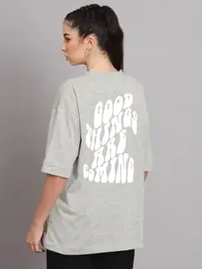Imsa Moda Typography Printed Cotton Oversized Longline T-shirt