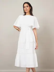 Styli Flared Sleeve Schiffli Pure Cotton Fit & Flare Midi Dress