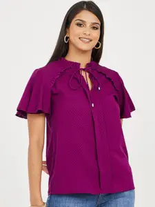 Styli Tie-Up Neck Flared Sleeves Shirt Style Top