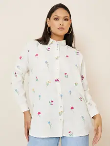Styli Women Floral Allover Embroidery Opaque Casual Shirt