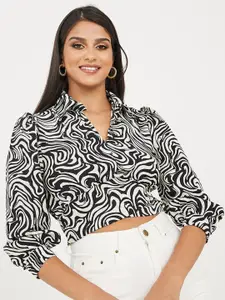 Styli Printed Shirt Style Crop Top