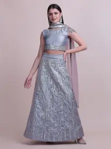 Atsevam Embroidered Mirror Work Semi-Stitched Lehenga & Unstitched Blouse With Dupatta
