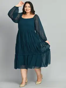 PrettyPlus by Desinoor.com Plus Size Self Design Tiered Fit and Flare Midi Dress