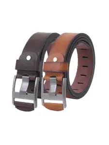 The Roadster Lifestyle Co. Men Pack Of 2 Brown Textured Belts