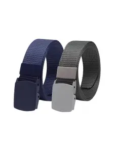 The Roadster Lifestyle Co. Men Pack Of 2 Blue and Grey Canvas Textured Belts