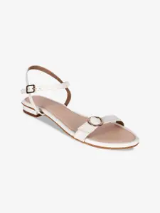DressBerry White Buckled Strap Open Toe Flats