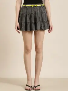 SHOWOFF Gathred Or Pleated Denim Tiered Mini Skirt