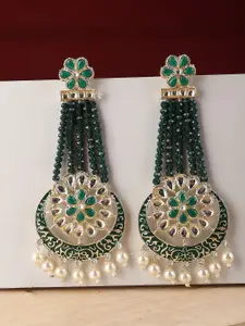 ANIKAS CREATION Gold Plated Contemporary Kundan Studded & Beaded Drop Earrings