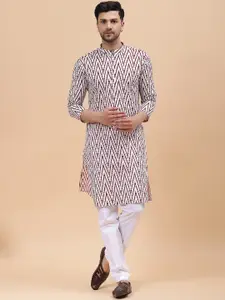 See Designs Abstract Printed Mandarin Collar Pure Cotton Pathani Kurta