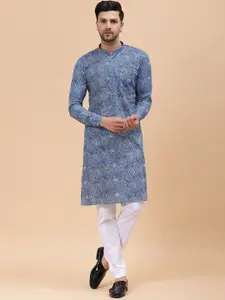 See Designs Men Printed Pure Cotton Indigo Kurta