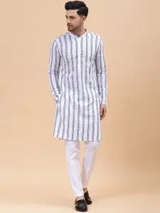 See Designs Vertical Striped Thread Work Pure Cotton Kurta