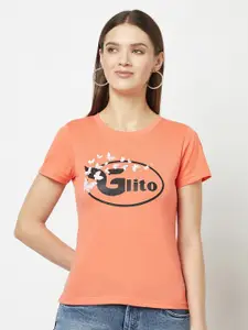 GLITO Typography Printed Round Neck Cotton T-Shirt