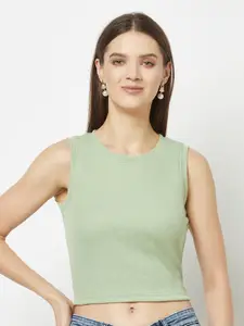 GLITO Ribbed Sleeveless Cotton Fitted Crop Top