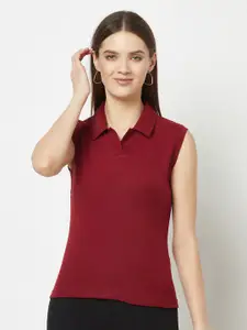 GLITO Shirt Collar Sleeveless Ribbed Cotton Top