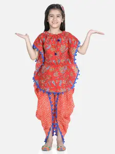 BownBee Girls Printed Top with Dhoti Pants