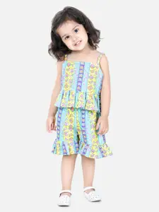 BownBee Girls Printed Pure Cotton Top with Shorts