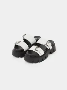 Styli White & Black Buckled Platform Heels