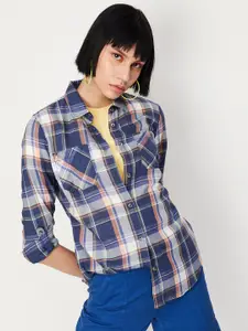 max Tartan Checked Roll-Up Sleeves Pure Cotton Casual Shirt