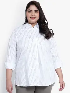 Indietoga Plus Size Classic Slim Fit Vertical Striped Cotton Formal Shirt