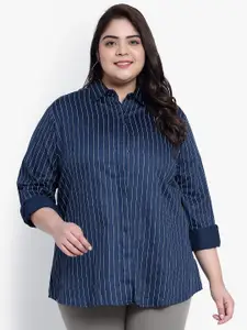 Indietoga Plus Size Striped Slim Fit Pure Cotton Formal Shirt