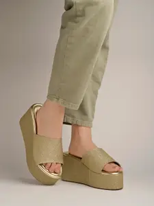 Shoetopia Embellished Open Toe Flatform Heels