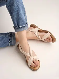 Shoetopia Twisted Open Toe Flats With Backstrap