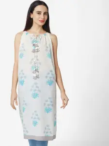 KALINI Floral Embroidered Cotton Aline Kurta