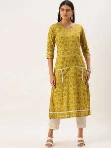 KALINI Women Green Printed Gotta Patti Kurta