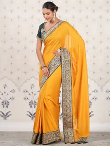 Ode by House of Pataudi Yellow & Green Embroidery Detailed Saree