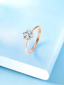 Peora Rose Gold-Plated CZ Studded Adjustable Finger Ring