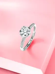 Peora Silver-Plated CZ Studded Adjustable Finger Ring
