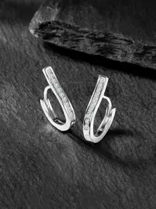 Peora Silver-Plated Contemporary Cubic Zirconia Hoop Earrings