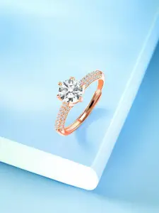 Peora Rose Gold-Plated CZ-Studded Adjustable Finger Ring