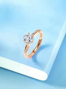 Peora Rose Gold-Plated CZ-Studded Adjustable Finger Ring