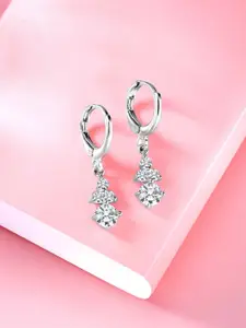 Peora Silver-Plated Contemporary Cubic Zirconia Studded Drop Earrings