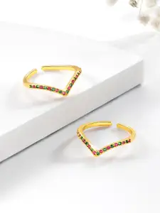 Peora Set Of 2 Gold-Plated & CZ Stone-Studded Toe Rings