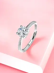 Peora Silver-Plated CZ-Studded Adjustable Finger Ring