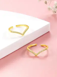 Peora Set Of 2 Gold-Plated CZ Studded Toe Rings