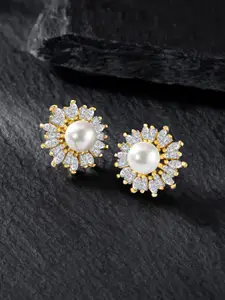 Peora Gold-Plated Floral Cubic Zirconia Studs Earrings