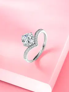 Peora Silver-Plated CZ-Studded Adjustable Finger Ring