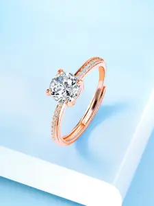 Peora Rose Gold-Plated CZ-Studded Adjustable Finger Ring